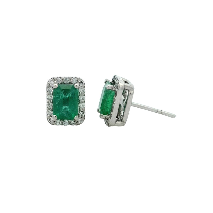 Emerald Rectangular 7x5 Diamond Halo | 18Kt Gold Earrings | Marquisse Jewelry