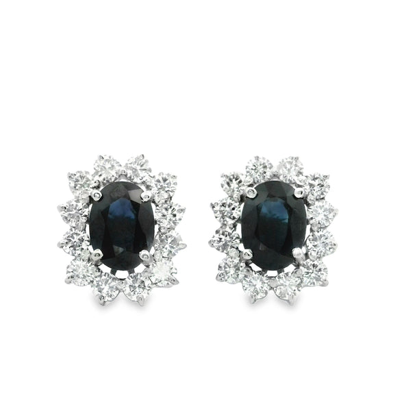 Oval 7x5 Sapphire Diamond Halo Earring