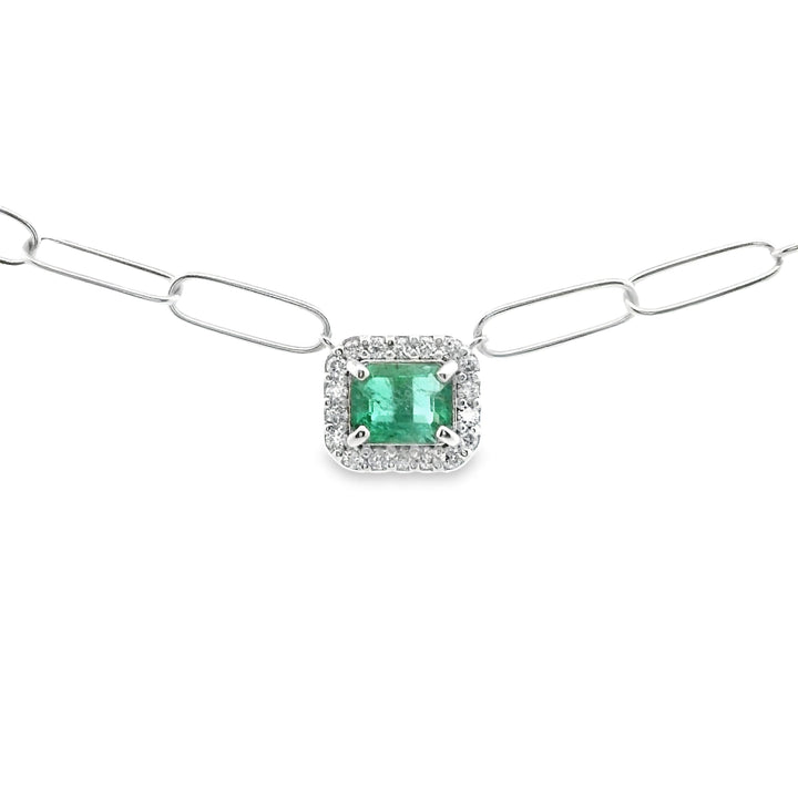 Rectangular Emerald Diamond Halo Pendant 7x5 | 18kt Gold Necklaces | Marquisse Jewelry