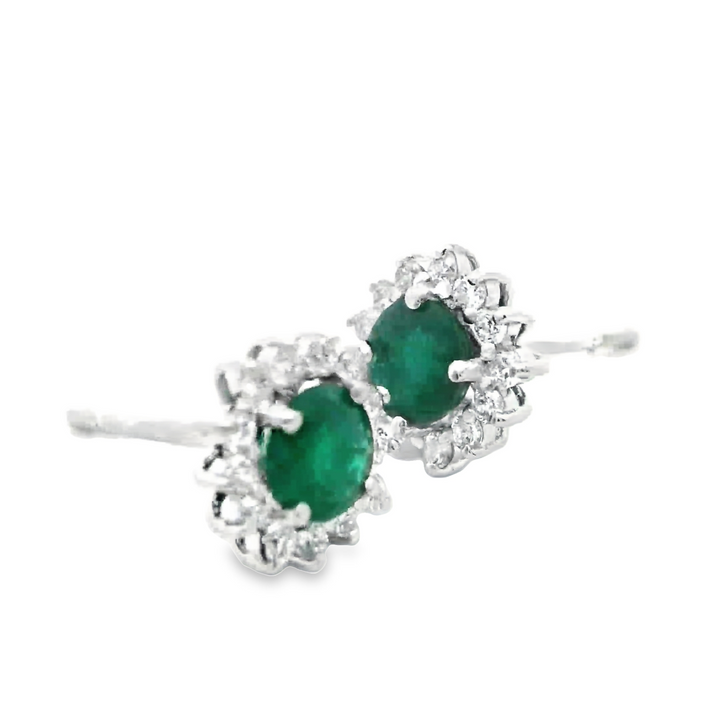 Vintage Flowers Emerald Diamond Halo M | 18Kt Gold Earrings | Marquisse Jewelry