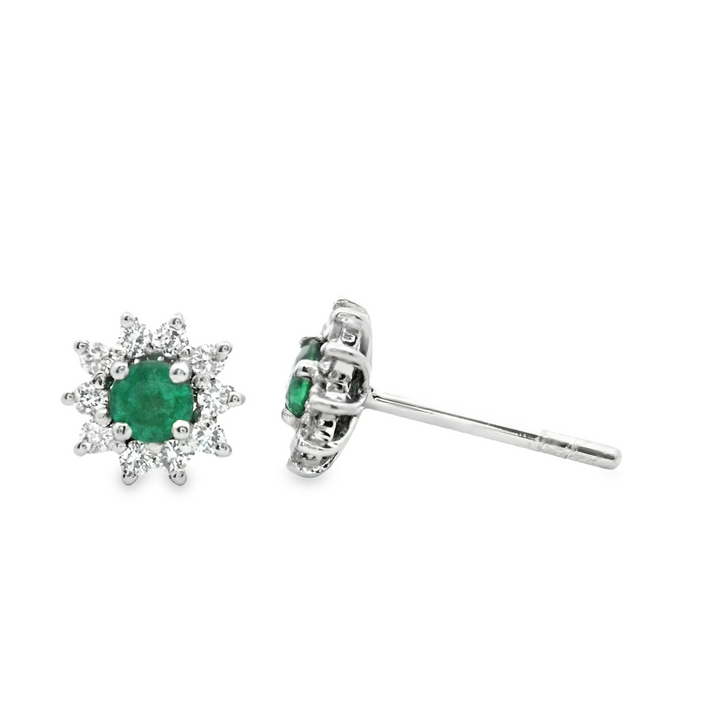 Vintage Flowers Emerald Diamond Halo S | 18Kt Gold Earrings | Marquisse Jewelry