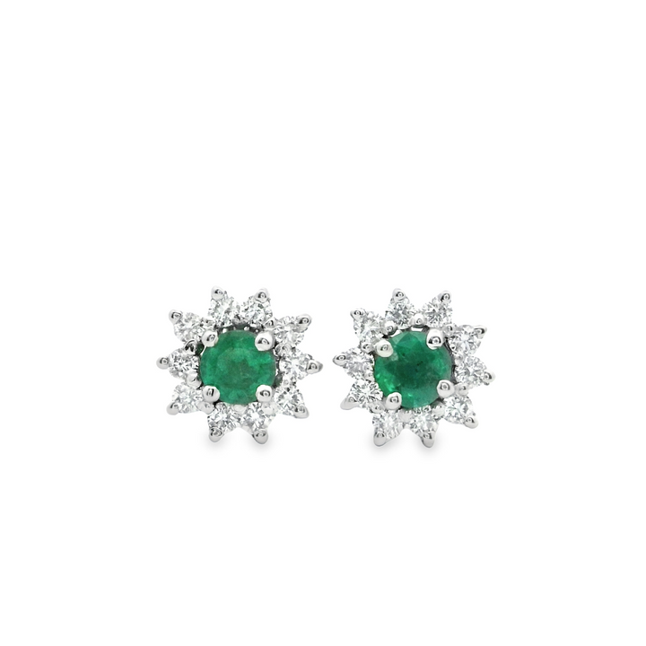 Vintage Flowers Emerald Diamond Halo S | 18Kt Gold Earrings | Marquisse Jewelry