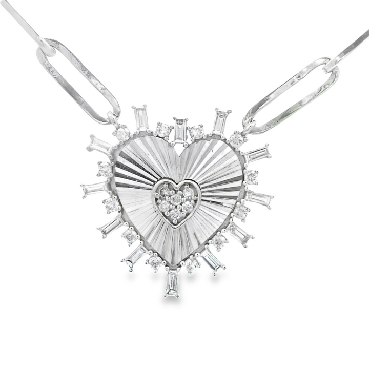 Heart Shaped Pendant with Baguette Diamonds | 18kt Gold Necklaces | Marquisse Jewelry