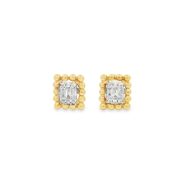 Aretes de Diamantes baguette con halo de oro