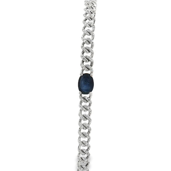 Pulsera Cubana con Zafiro y Diamantes