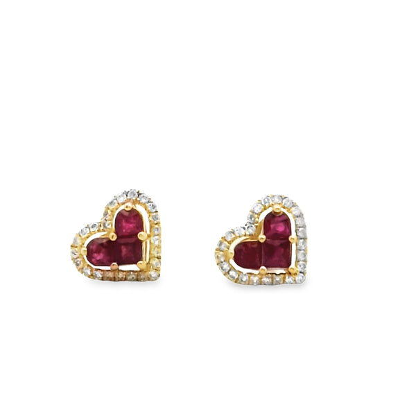 Arete de Corazón con Rubí y Halo de Diamante
