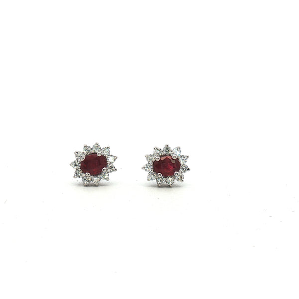 Aretes de Rubi Ovalado 4x3mm con Halo Vintage