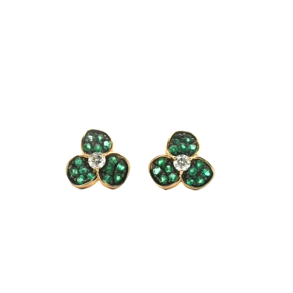 Aretes de Flor con Esmeralda y Diamante