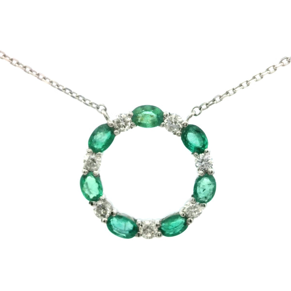 Emerald and Diamond Circle Pendant