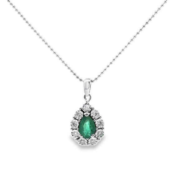 Emerald Pearl Pendant with Diamond Halo