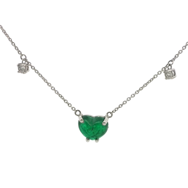 Heart Shapped Emerald with Hanging Diamond Necklace