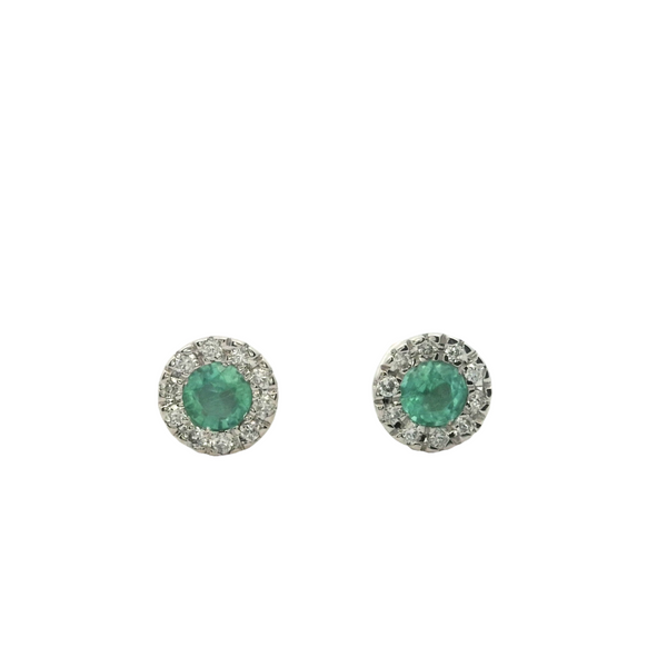 Aretes de Esmeralda Mint con Halo de Diamantes