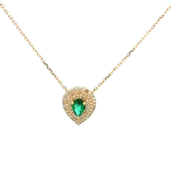 Emerald Pear With Halo Pendant