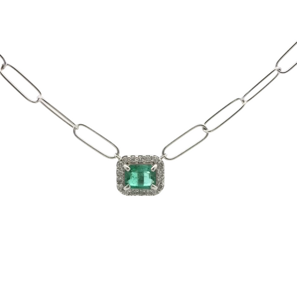 Emerald Rectangular Halo Pendant