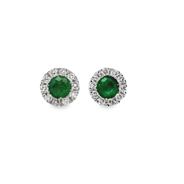 Emerald Circle Earrings With Diamond Halo