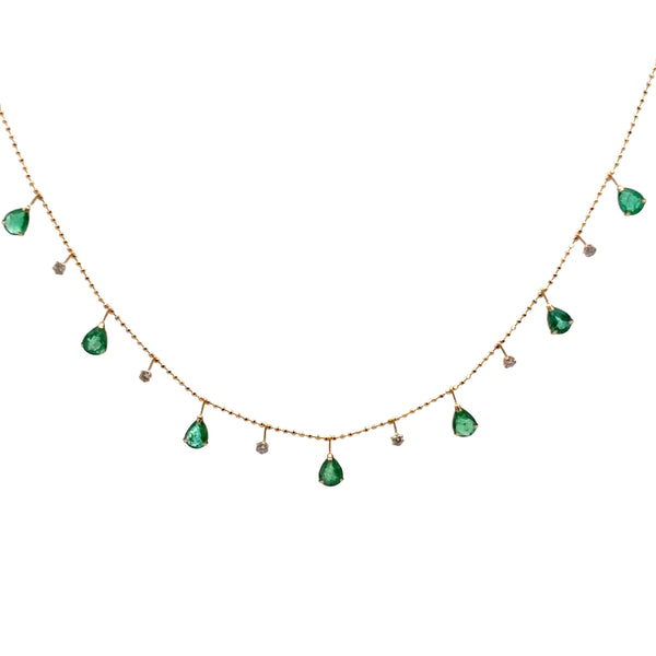 Hanging Pearl Emerald & Diamond Necklace