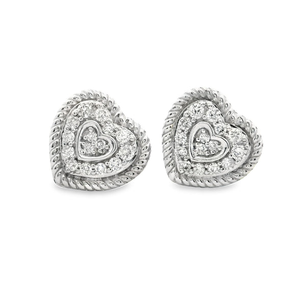 Aretes de Corazón Con Halo De Diamantes