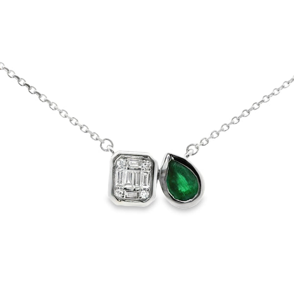 Dije de Esmeralda en Gota con Diamantes Baguete Biselados