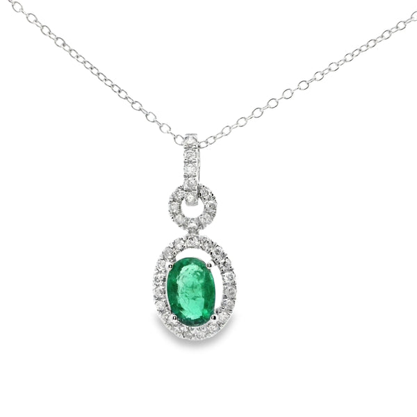Dije de Esmeralda Ovalada con Halo y Cargador de Diamantes