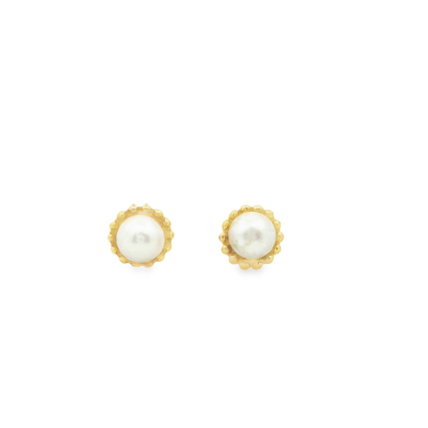 Aretes de Perla para Bebé con Bisel de Oro