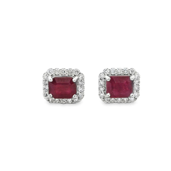 Ruby Rectangular Halo Earrings