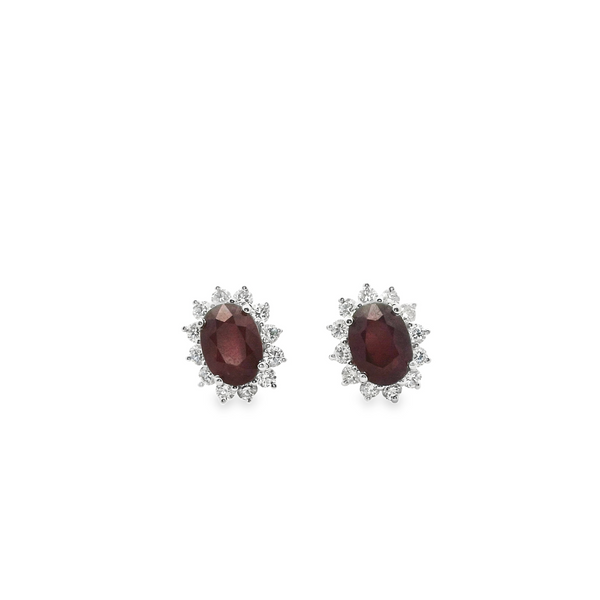 Ruby Oval Vintage Halo Earrings