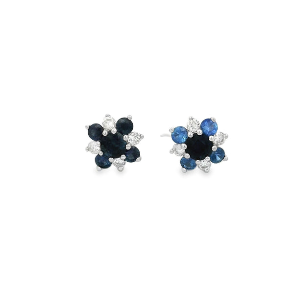 Sapphire & Diamond Flower Earrings