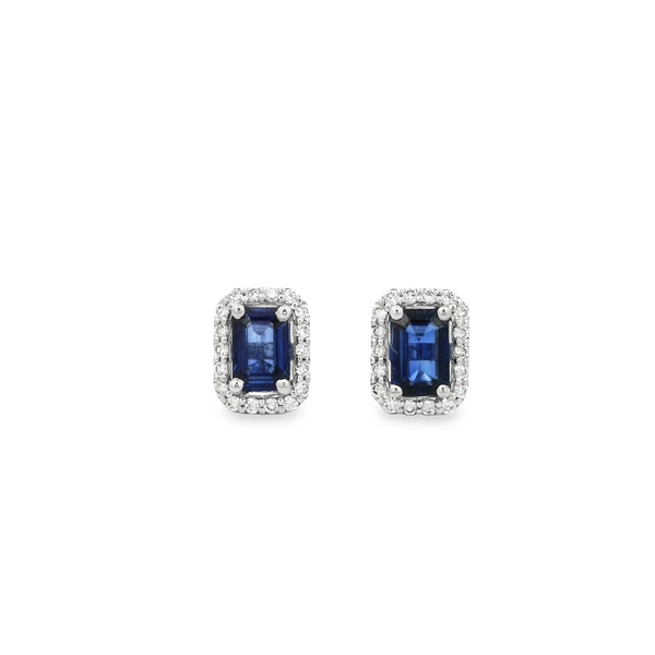 Sapphire Rectangular Halo Earrings