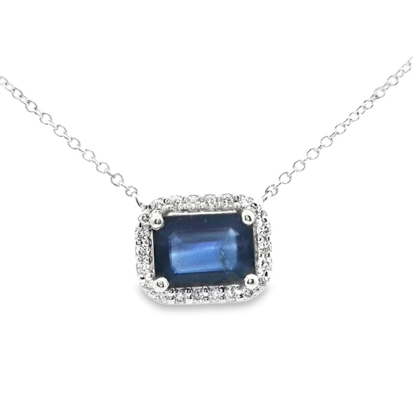 Sapphire Rectangular Pendant With Diamond Halo