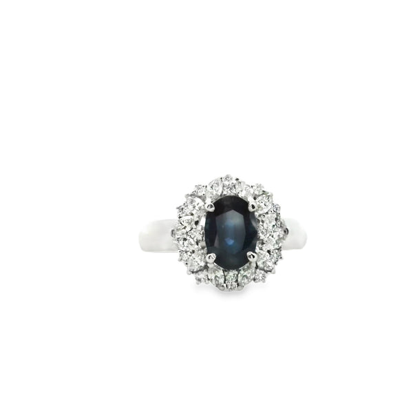 Sapphire Oval Ring with Diamond Halo