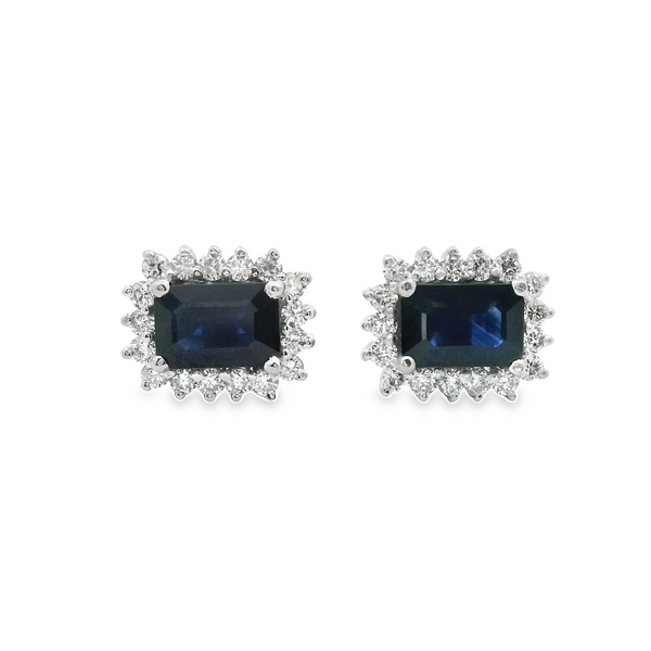 Sapphire Rectangular Halo Earrings