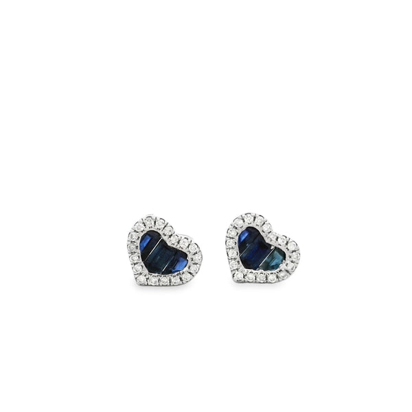 Sapphire Heart Earrings with Diamond Halo