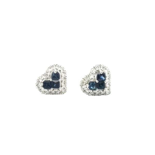 Saphire Heart Earring with Diamond Halo