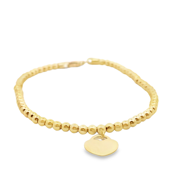 Pulsera de oro de 14 quilates con cuentas y colgante de corazón