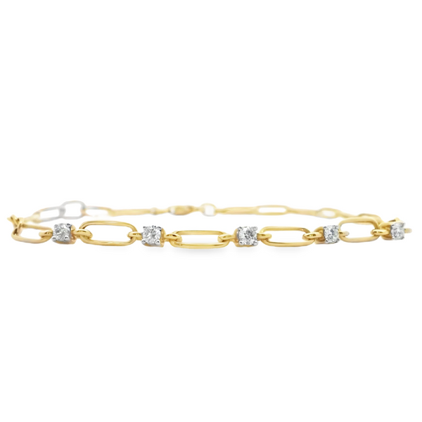 Paperclip and Diamond Bracelet Yellow Gold