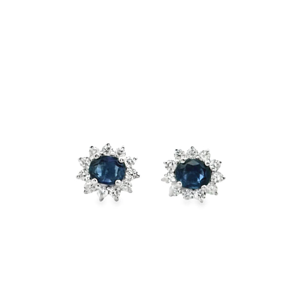 Aretes de Zafiro Ovalado con halo Vintage Pequeños