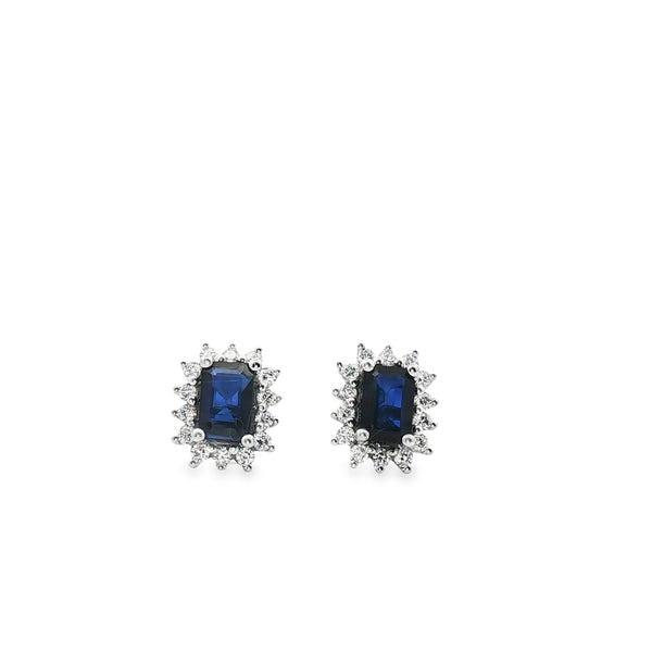 Aretes de Zafiro Rectangular 6x4mm con Halo Vintage