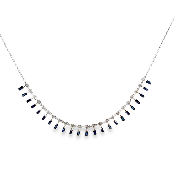 Hanging Baguette Sapphire & Diamond Necklace