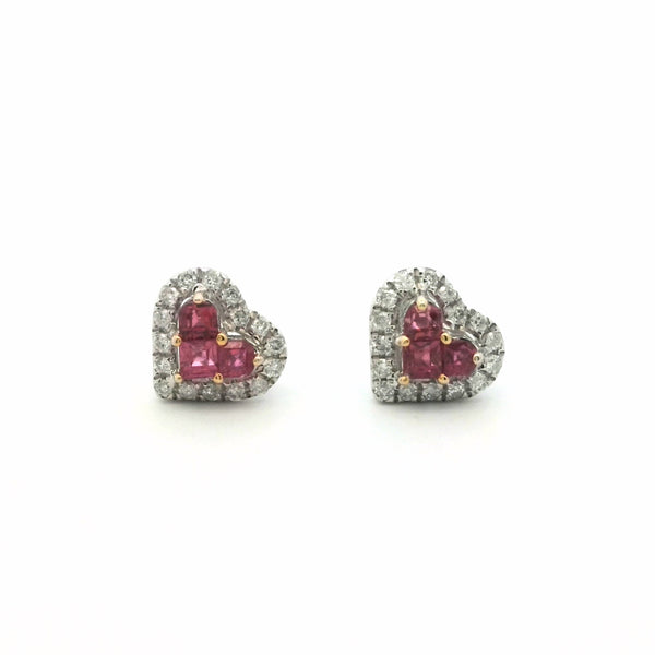 Ruby Heart Earring with Diamond Halo