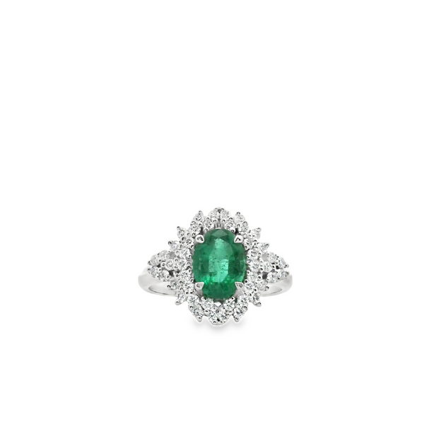 Emerald Oval Marquisse Halo Ring