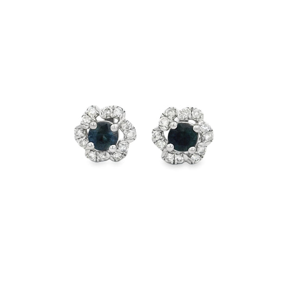 Sapphire Stud with Flower Diamond Halo