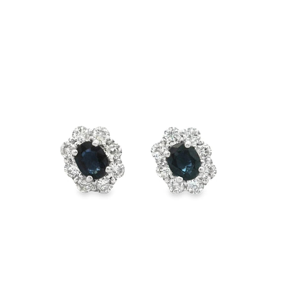 Sapphire Oval Flower Halo Small Earrings