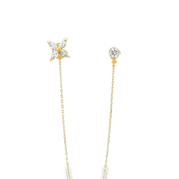 Arete de Segundo Hueco de flor y topo de diamantes con conector