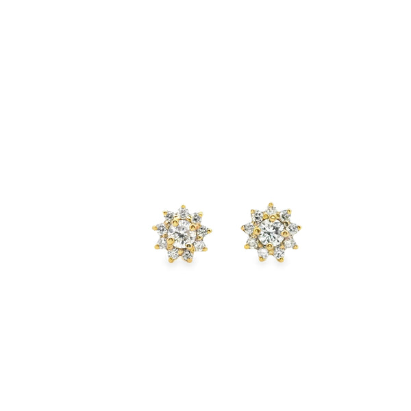 Arete de Diamante con Halo Vintage en Flor