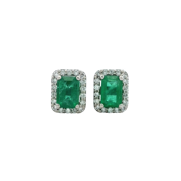 Emerald Rectangular 7x5 Diamond Halo | 18Kt Gold Earrings | Marquisse Jewelry