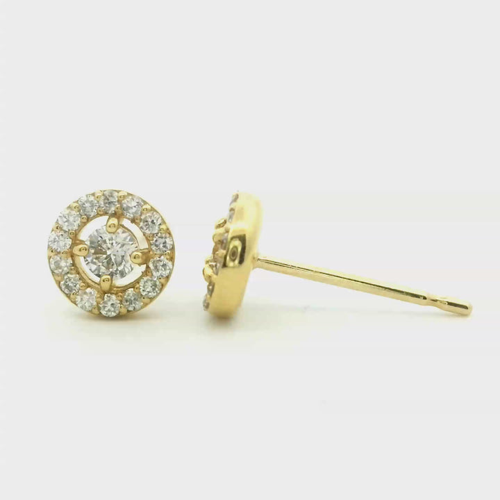 Round diamond with halo | Gold Earrings | Marquisse Jewelry