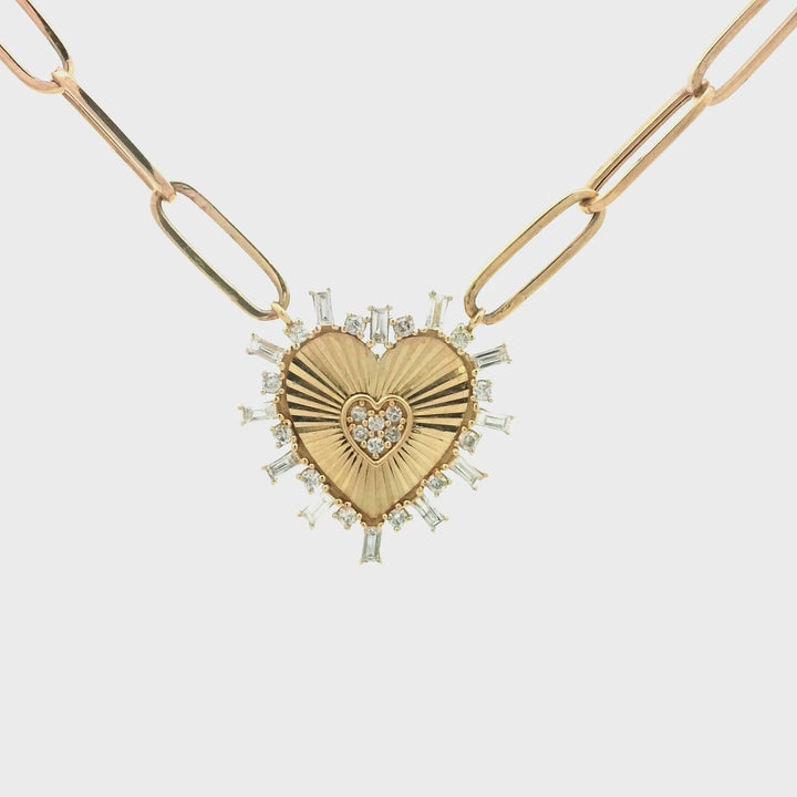 Heart Shaped Pendant with Baguette Diamonds | 18kt Gold Necklaces | Marquisse Jewelry